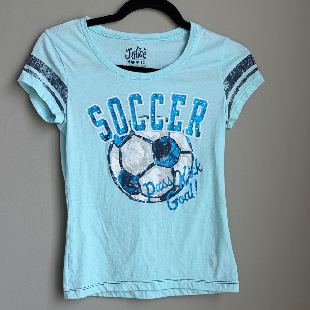 Justice Soccer Graphic Tee - Aqua Blue
